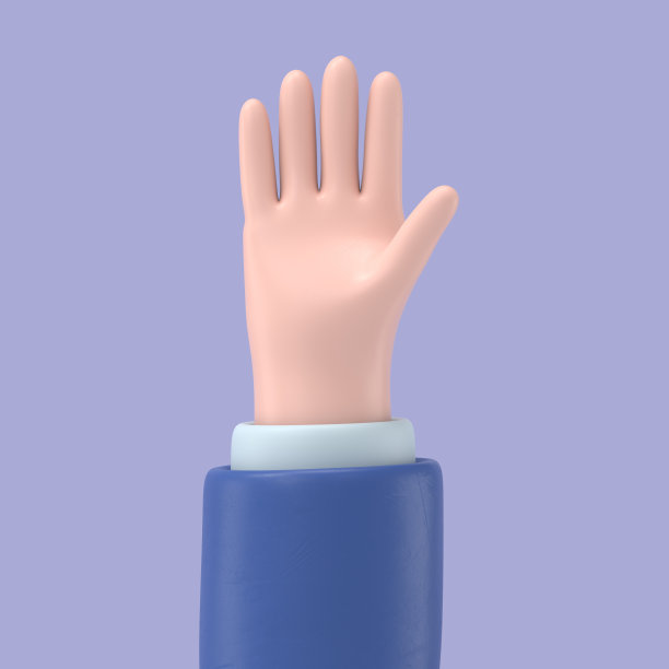 卡通人物手善意的姿态。张开伸出的手，伸出五个手指，表示问候。3 d emoji插图。图片下载