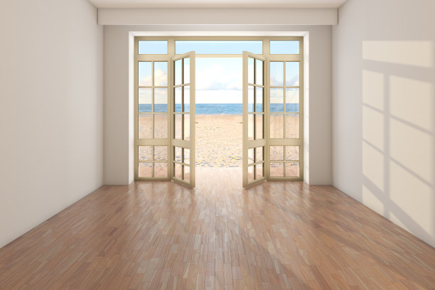 美丽的海景酒店房间，靠近海滩。房间里没有家具图片下载