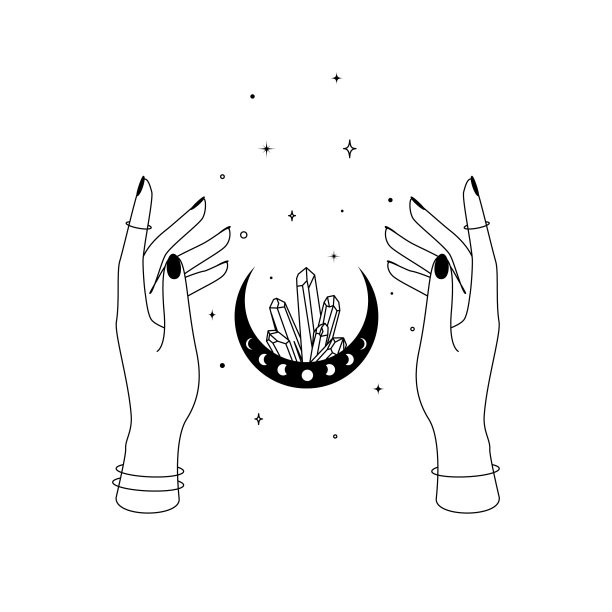 神奇的手与新月和水晶在图片下载