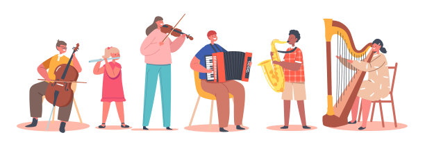 演奏经典乐器大提琴长笛的孩子们图片下载