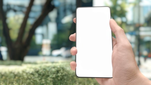 特写图片男性在白天使用现代智能手机设备在城市公园街道图片下载