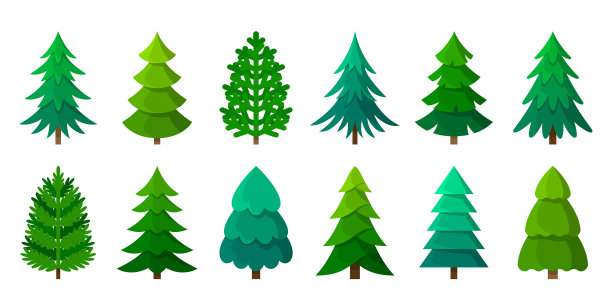 圣诞树节日贴纸绿色卡通套装图片下载