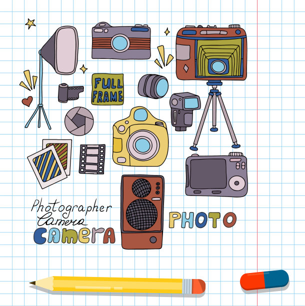 摄影相机素描集手绘风格图片下载