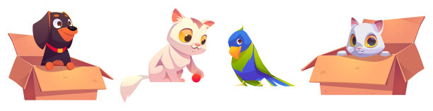家庭宠物可爱的狗鹦鹉和猫字符图片下载