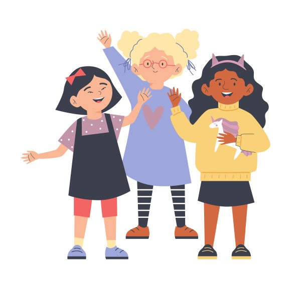 一群形形色色的小女孩开心地挥舞着双手图片下载