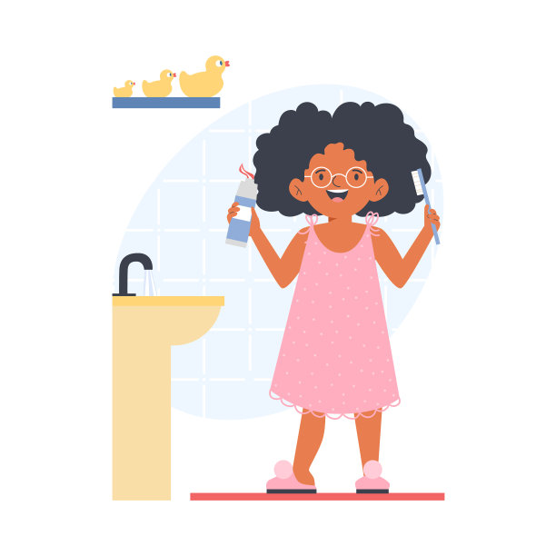 孩子穿睡衣用牙刷和浆糊平图片下载