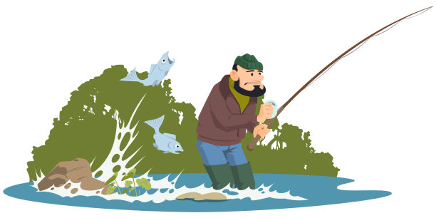 渔夫用钓竿上网和钓鱼图片下载