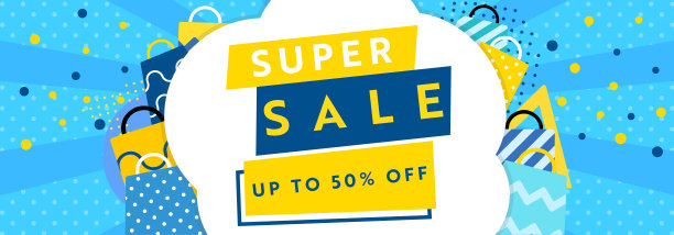 简单可爱的超级大甩卖横幅广告模板(蓝色)图片下载