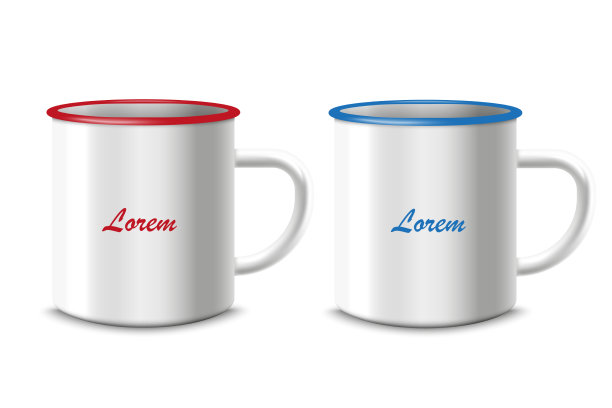 搪瓷锡白色马克杯或杯子模板设置图片下载