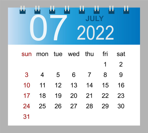 2022年7月月历模板2022图片下载
