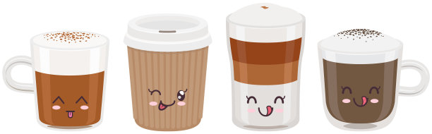 可爱的咖啡杯套装贴纸卡哇伊图标图片下载