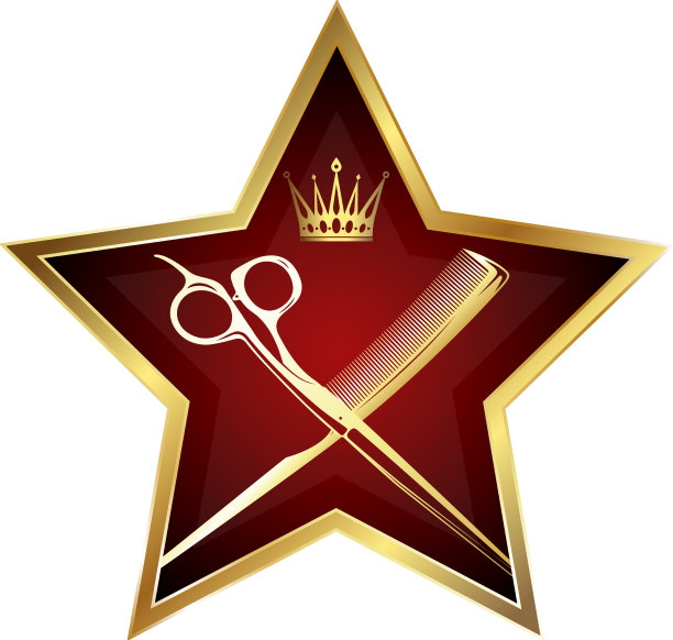 剪刀梳子在金色星星发型师旗帜图片下载