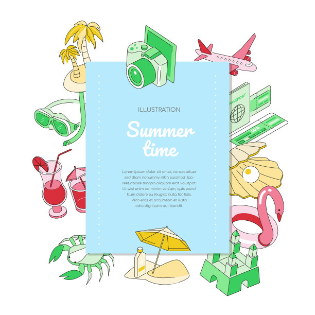 夏日时光——现代蓝色等距横幅图片下载