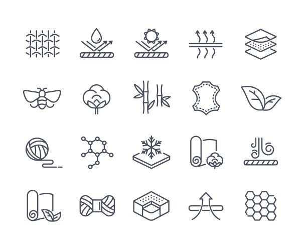 一组与面料相关的线性图标图片下载