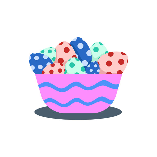 粉红色的篮子上有彩色的复活节彩蛋图片下载