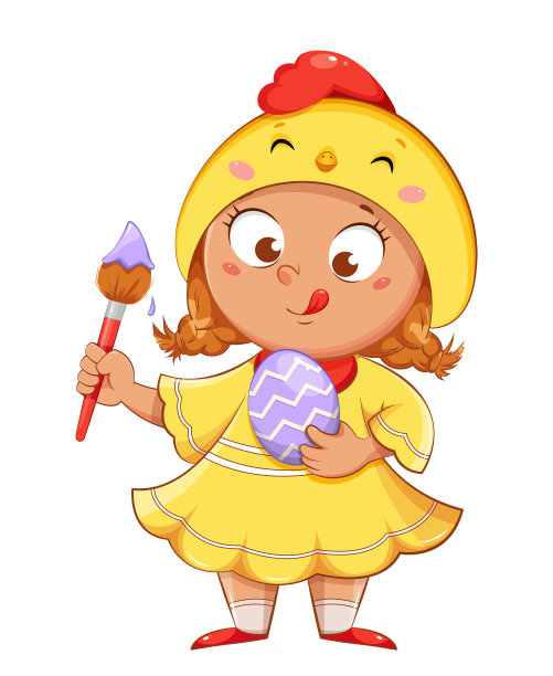 复活节快乐，穿着小鸡服装的卡通女孩图片下载