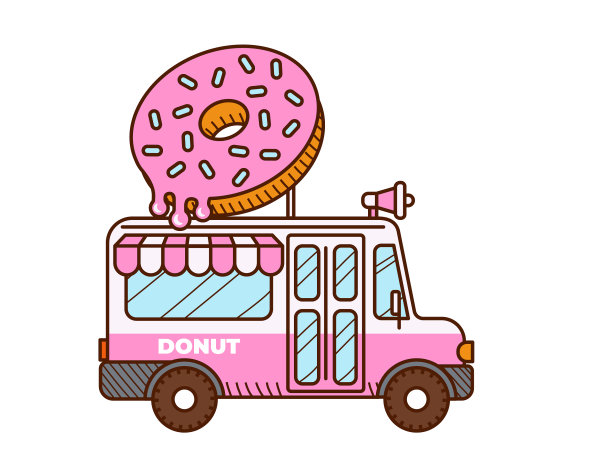 甜甜圈货车图标食品卡车孤立在白色图片下载