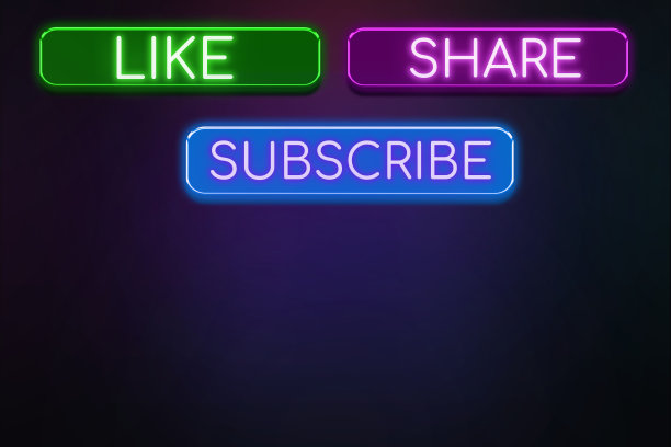 喜欢，分享，订阅霓虹灯横幅，灯光招牌，3D插画。图片下载