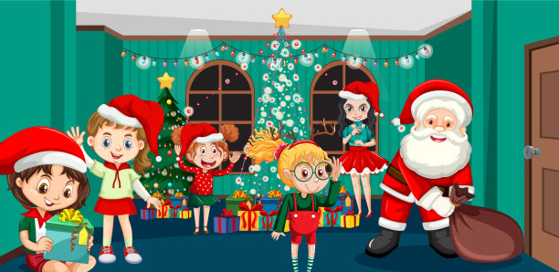 孩子们和圣诞老人一起庆祝圣诞节图片下载