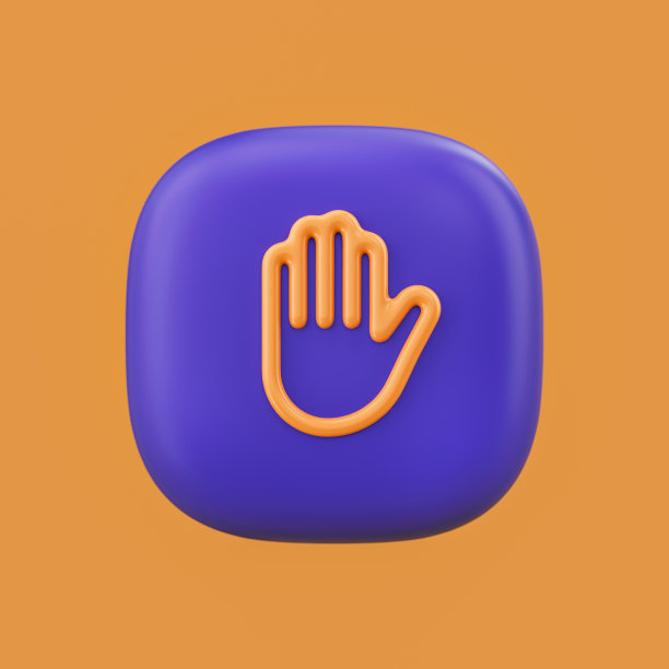 圆形按钮形状的手3D图标，表情符号图标，单色平面图片下载