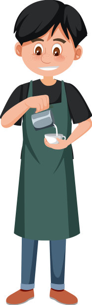 白色背景的咖啡师卡通人物图片下载