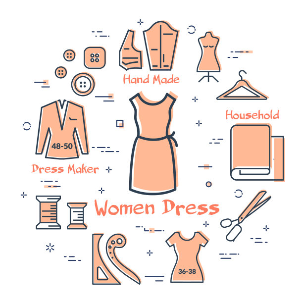 设置彩色轮廓线缝制服装和图标图片下载