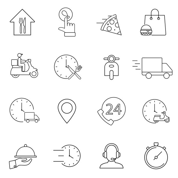 简单的一套外卖相关的线条图标图片下载