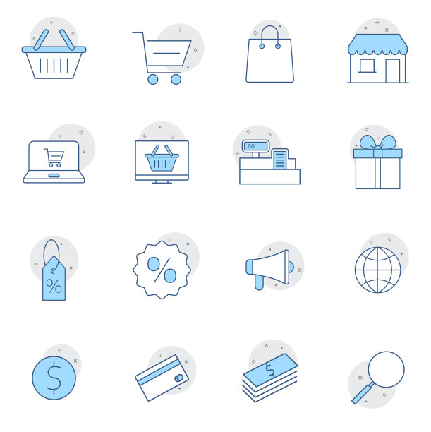 购物电子商务线路图标设置像素完美图片下载