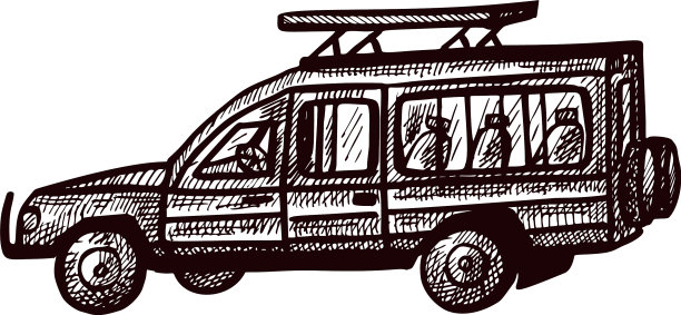 狩猎吉普车素描孤立的复古冒险图片下载