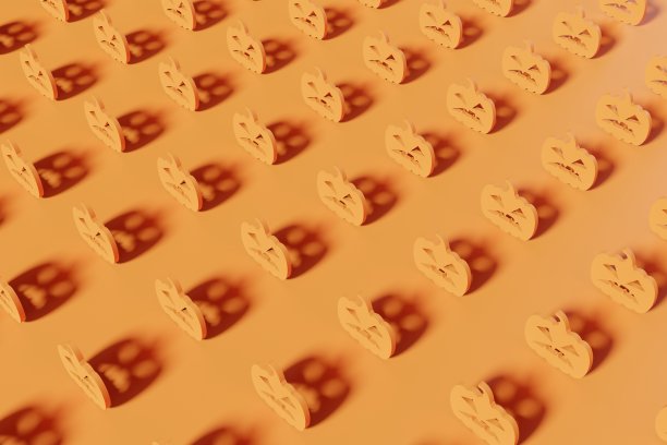 紫色背景上可怕的南瓜轮廓。现代创意3d万圣节插画。时髦的万圣节3d背景图片下载