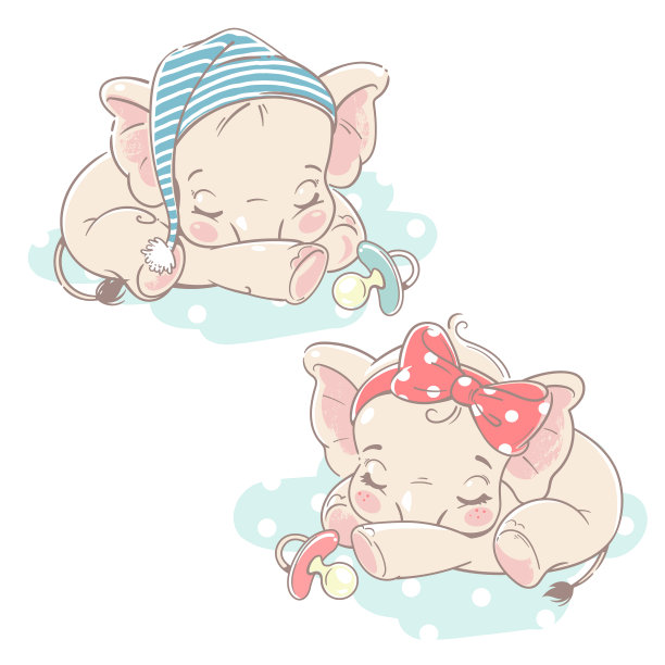 小象睡觉刚出生的男孩和女孩图片下载