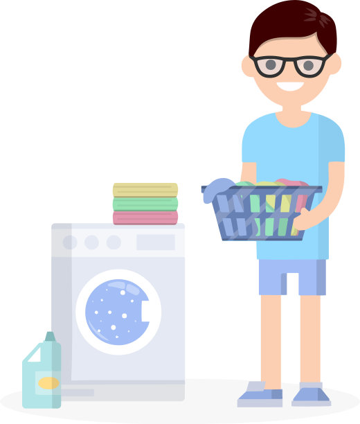 穿着蓝色衣服，叠着衣服的男人图片下载