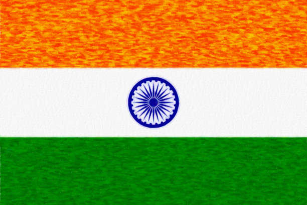 水彩印度国旗，纸质感。象征独立日，纪念品足球比赛，按钮语言，图标。图片下载