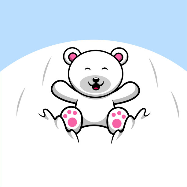 可爱的北极熊在冰上滑行图片下载