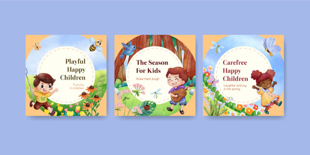 横幅模板与孩子们一起享受图片下载