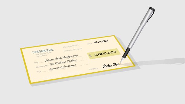 黄色支票和灰色钢笔填写信息图片下载