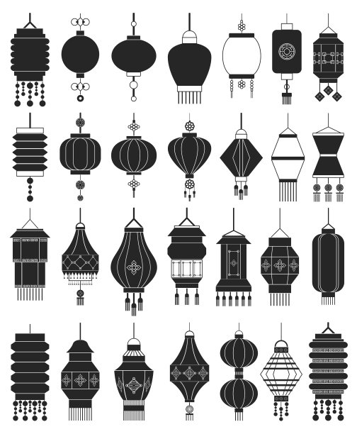 中国灯笼黑色集图标图片下载