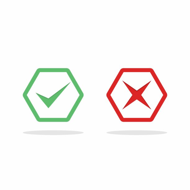 检查和错误标记，勾选和交叉标记，接受/拒绝，批准/不批准，是/否，对/错，绿色/红色，正确/错误，Ok/不Ok -矢量标记符号，绿色和红色。孤立的图标。图片下载