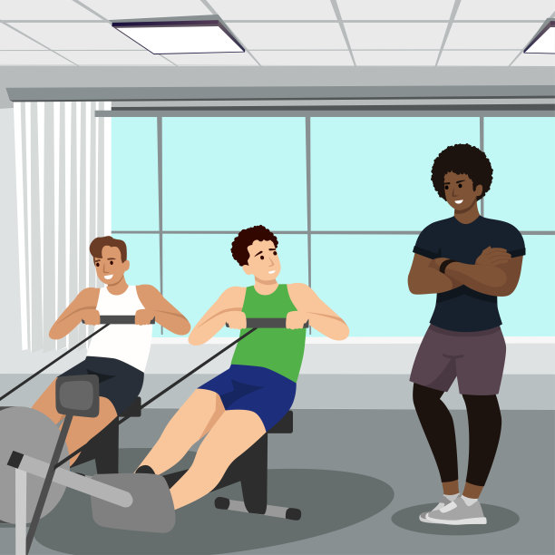 专业的健身教练带着训练计划，男士在健身房健身，私人教练指导下锻炼图片下载