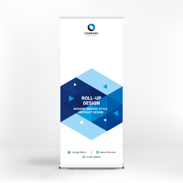 横幅设计，卷起站的广告，会议，研讨会，海报模板放置照片和文字。展示创意背景图片下载