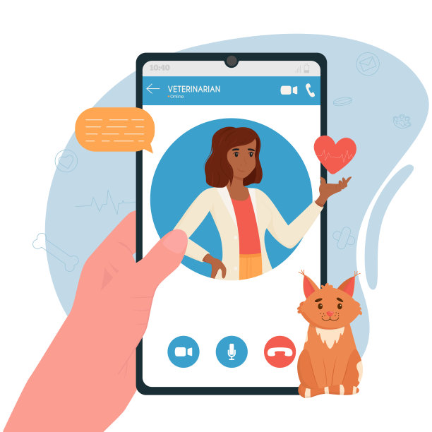 兽医医生的约会。在线兽医咨询。宠物护理，动物医疗诊断，移动应用。平面向量插图图片下载