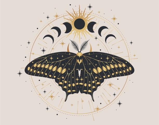 神秘金蛾孤立矢量插图。图片下载