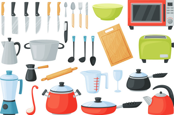 卡通厨房用具和烹饪工具图片下载