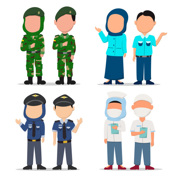 一套穆斯林人在制服平面设计师图片下载