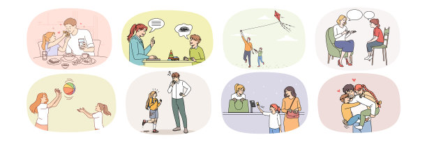 一组快乐的父母与孩子玩耍和放松图片下载