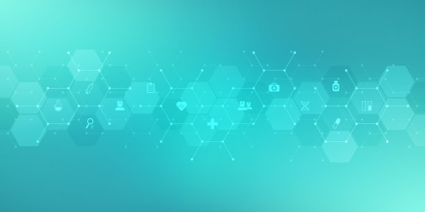 医学背景的插图与平面图标和符号。为医疗保健技术、创新医疗、健康、科学研究提供概念和想法的模板设计图片下载