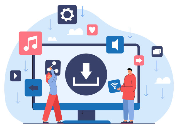 电脑屏幕和人的下载按钮图片下载