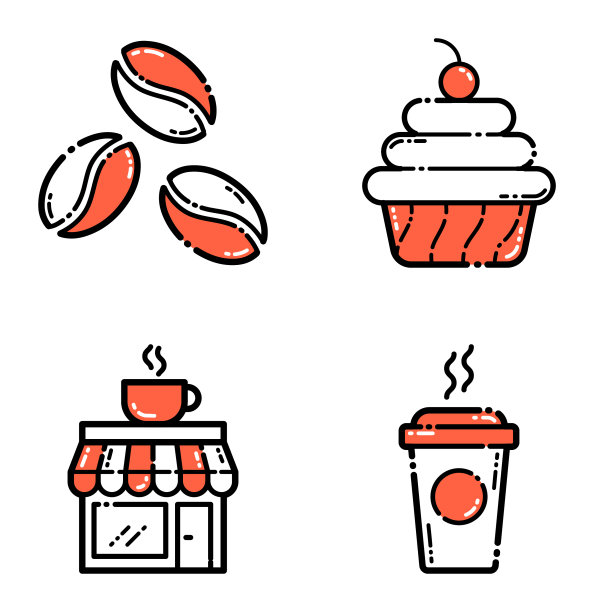 咖啡红色平面图标设置孤立在白色图片下载