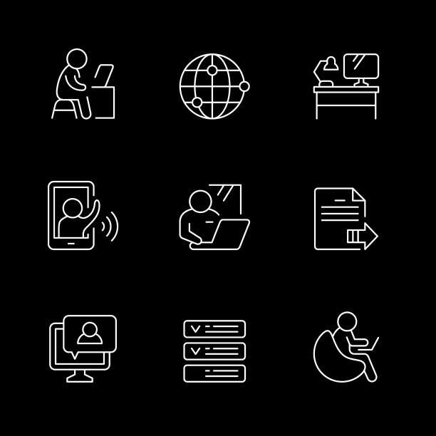 设置远程工作的线条图标图片下载