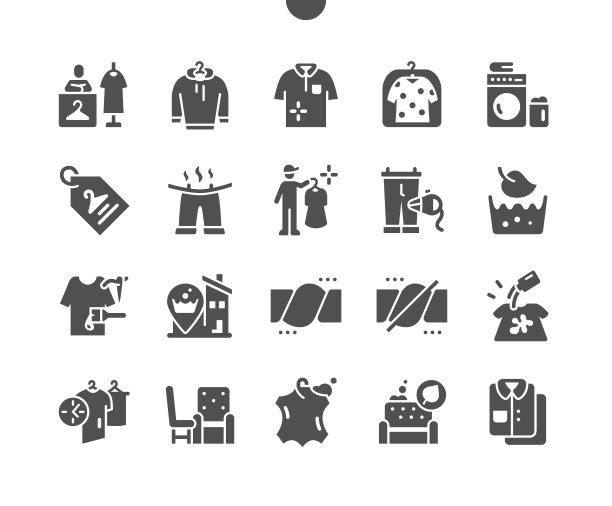 干洗。干净的衬衫。染色剂治疗。服装修复。矢量图标。简单的象形图图片下载